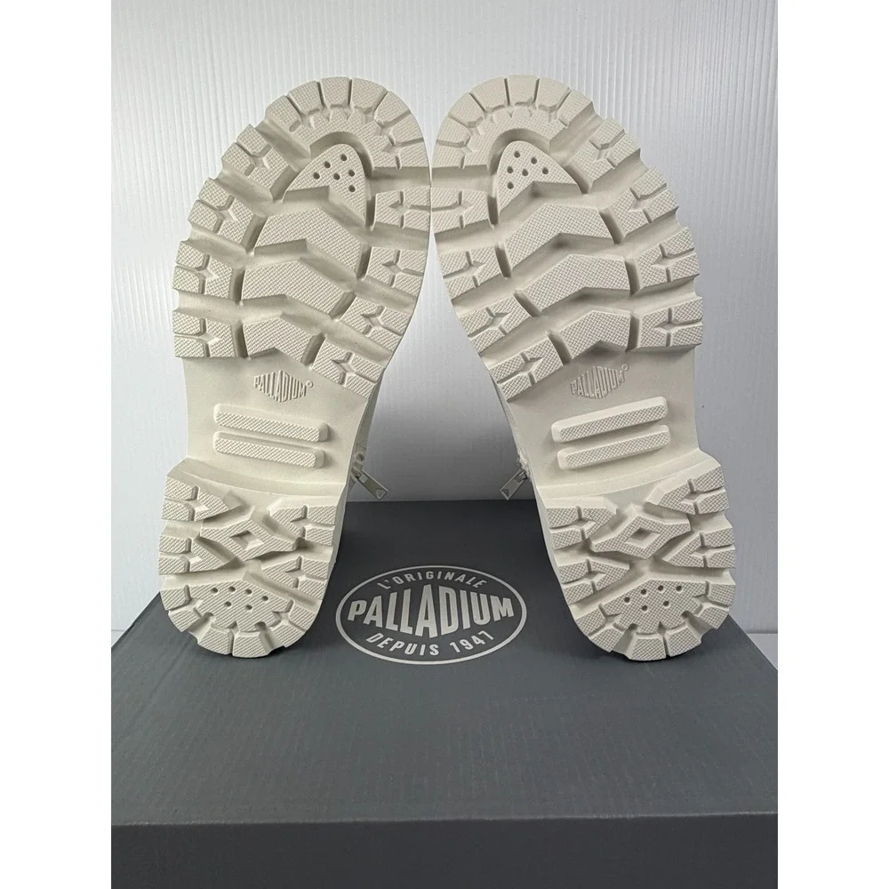 Palladium Pallabase Twill Womens 11 Star White Platform Combat Boots Side Zip